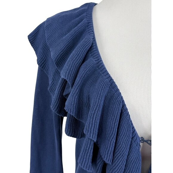 Vintage Y2K I.N.C Blue Ruffled Silk Cotton Cardigan | Coquette Minimalist Boho M - Picture 3 of 14